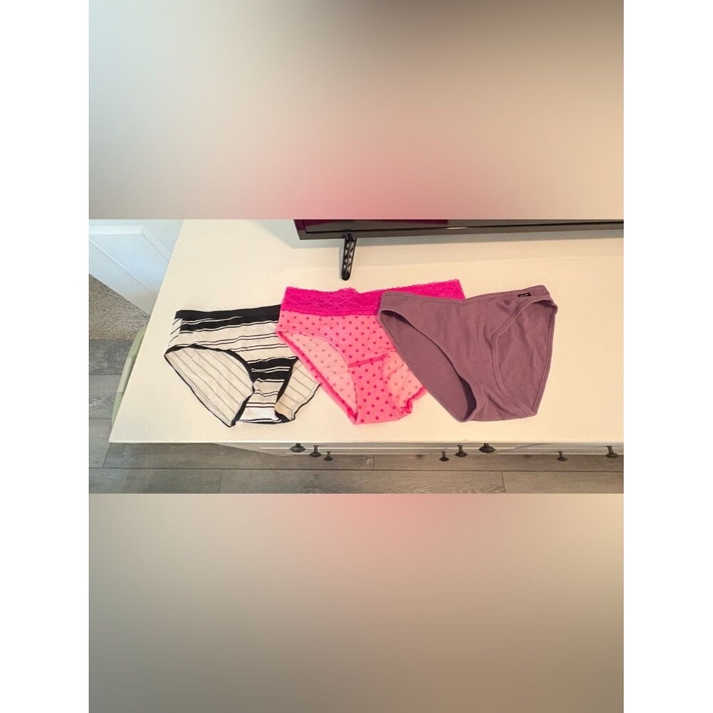 PINK Victoria's Secret Trio Bikini Pack - Hot Pink, Mauve & Black/White Stripe